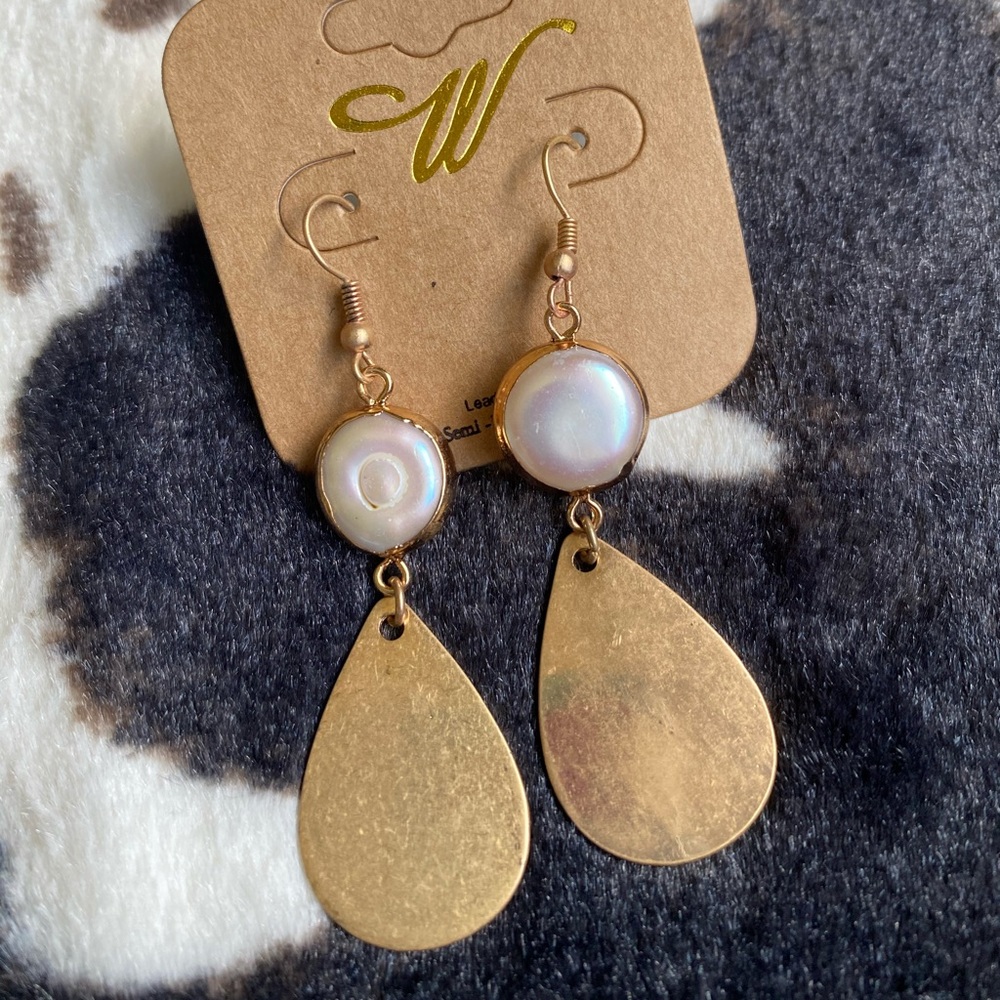 Pearl and worn gold-tone teardrop earrings